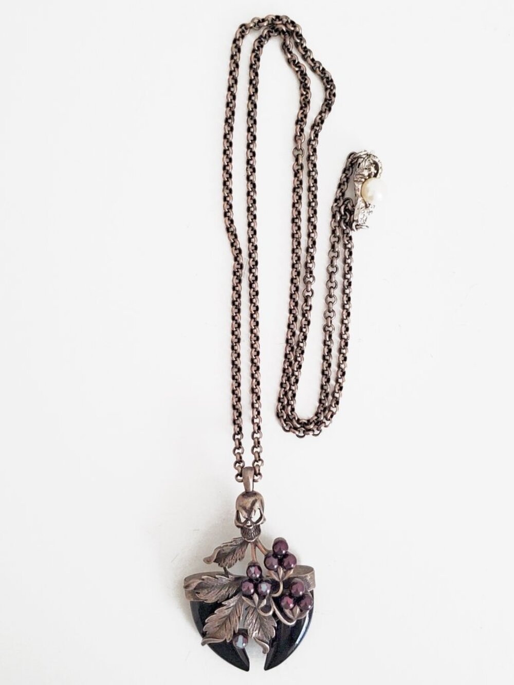 Mawi of London Silver Purple Skull Black Onyx Tooth Necklace NEW